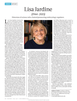 Lisa Jardine (1944–2015) Historian of Science Who Chaired Pioneering Embryology Regulator