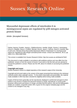 Identification of the P38 MAP Kinase Pathway As a Key Mediator and Therapeutic Target of Myocardial Depression in Meningococcal