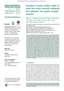 Evaluation of Genetic Isolation Within an Island Flora Reveals Unusually