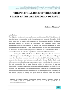 The Political Role of the United States in the Argentinean Default