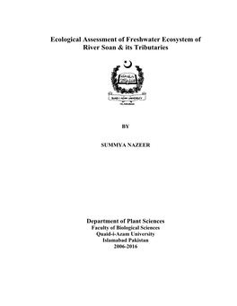 Ecological Assessment of Freshwater Ecosystem of River Soan & Its