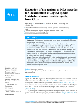 Evaluation of Five Regions As DNA Barcodes For