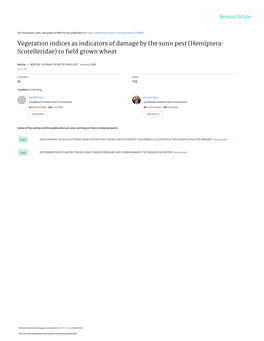 Vegetation Indices As Indicators of Damage by the Sunn Pest (Hemiptera: Scutelleridae) to ﬁeld Grown Wheat