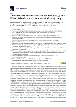 Characteristics of Fine Particulate Matter (PM2.5) Over Urban, Suburban, and Rural Areas of Hong Kong