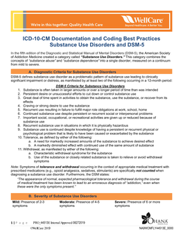 ICD-10-CM Documentation and Coding Best Practices Substance Use Disorders and DSM-5