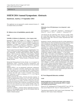 SSIEM 2014 Annual Symposium: Abstracts Innsbruck, Austria, 2–5 September 2014