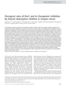 Oncogenic Roles of Bmi1 and Its Therapeutic Inhibition by Histone