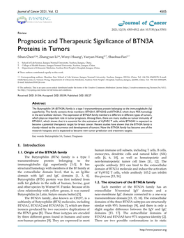 Prognostic and Therapeutic Significance of BTN3A Proteins in Tumors Sihan Chen1,2#, Zhangyun Li1#, Wenyi Huang1, Yanyan Wang3, Shaohua Fan1
