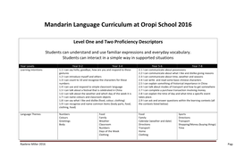 Mandarin Language Curriculum at Oropi School 2016