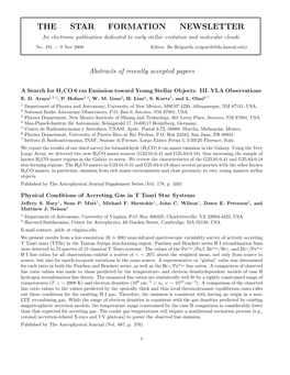 THE STAR FORMATION NEWSLETTER an Electronic Publication Dedicated to Early Stellar Evolution and Molecular Clouds