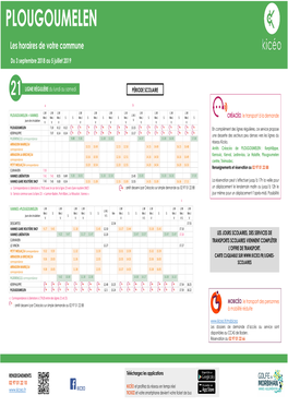 Horaire Kicéo Plougoumelen 2018-2019