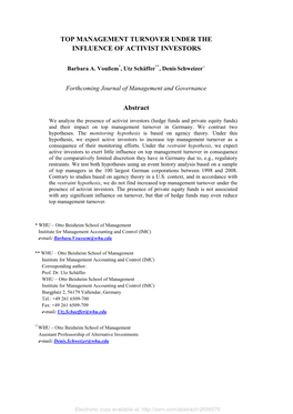 TOP MANAGEMENT TURNOVER UNDER the INFLUENCE of ACTIVIST INVESTORS Abstract