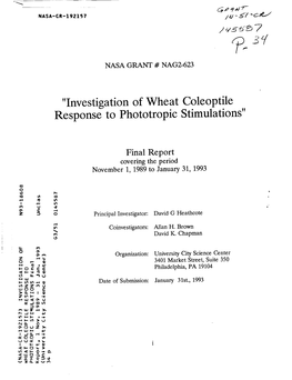 Investigation of Wheat Coleoptile Response to Phototropic Stimulations