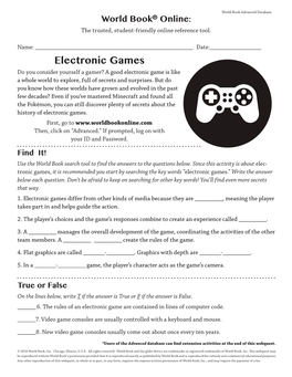 World Book Advanced Webquest: Electronic Games