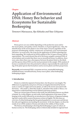 Honey Bee Behavior and Ecosystems for Sustainable Beekeeping Tomonori Matsuzawa, Ryo Kohsaka and Yuta Uchiyama