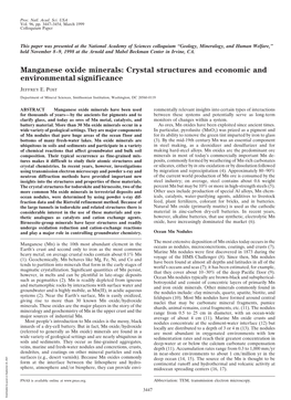 Manganese Oxide Minerals: Crystal Structures and Economic and Environmental Significance