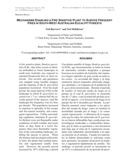 Mechanisms Enabling a Fire Sensitive Plant to Survive Frequent Fires in South-West Australian Eucalypt Forests