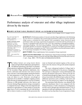 Performance Analysis of Rotavator and Other Tillage Implement Driven by the Tractor