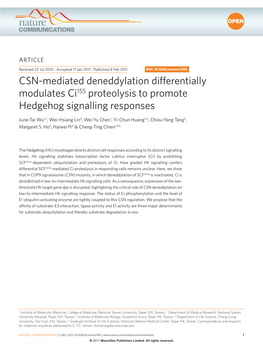 CSN-Mediated Deneddylation Differentially Modulates Ci 155 Proteolysis to Promote Hedgehog Signalling Responses