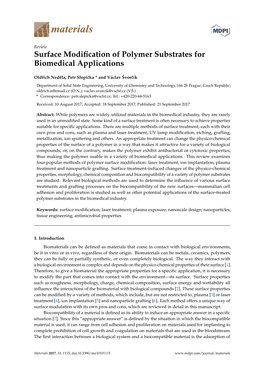 Surface Modification of Polymer Substrates for Biomedical