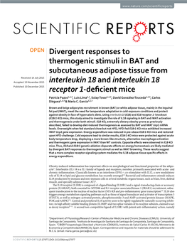 Divergent Responses to Thermogenic Stimuli in BAT and Subcutaneous