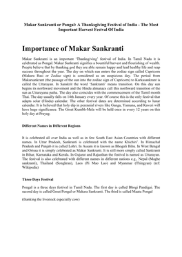 Importance of Makar Sankranti