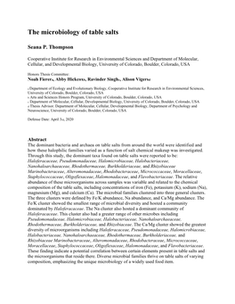 The Microbiology of Table Salts