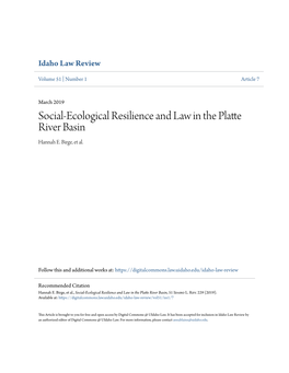 Social-Ecological Resilience and Law in the Platte River Basin Hannah E