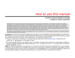 How to Use This Manual Creative Sound Blaster Audigy Creative Audio Software