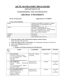 Aicte Mandatory Disclosure Adamas University