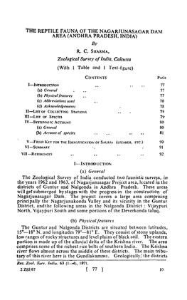 Me REPTILE FAUNA of the NAGARJUNASAGAR DAM AREA (ANDHRA PRADESH, INDIA) by R