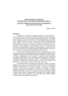 Cronologia Atacurilor Transdanubiene ªi Analiza Componentelor Etnice ªi Geografice