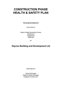 Construction Phase Health & Safety Plan