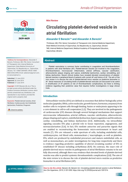 Circulating Platelet-Derived Vesicle in Atrial Fibrillation