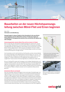 Bauarbeiten an Der Neuen Höchstspannungs- Leitung Zwischen Mörel-Filet Und Ernen Beginnen