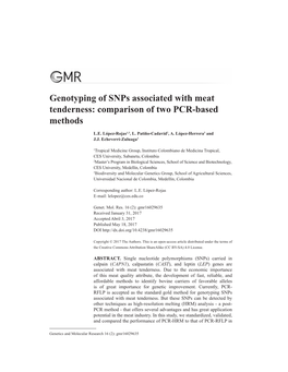 Genotyping of Snps Associated with Meat Tenderness: Comparison of Two PCR-Based Methods