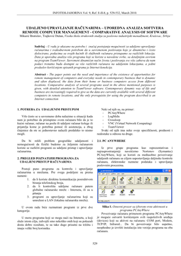 Udaljeno Upravljanje Računarima – Uporedna