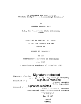 Signature Redacted - C Department Pf Chem.Istry