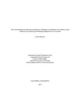 Fetal Alcohol Spectrum Disorder and the Fear of Indigenous (Dis)Order: New Medico-Legal Alliances for Capturing and Managing Indigenous Life in Canada