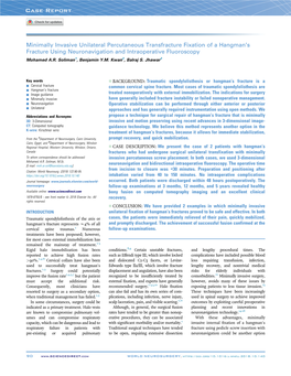 Minimally Invasive Unilateral Percutaneous Transfracture Fixation of a Hangman’S Fracture Using Neuronavigation and Intraoperative Fluoroscopy Mohamed A.R