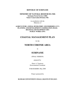 Coastal Management Plan North Coronie Area Suriname