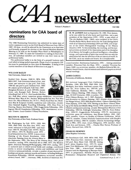Fall 1982 CAA Newsletter