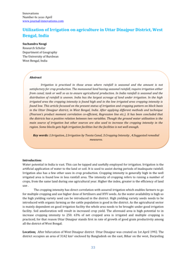 Utilization of Irrigation on Agriculture in Uttar Dinajpur District, West Bengal, India