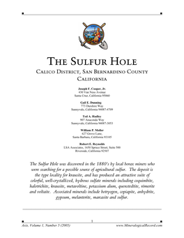 Minerals of the Sulfur Hole, Calico District