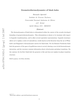 Arxiv:0704.3102V2 [Gr-Qc] 2 Jul 2007 Asnmes 47.Y 02.40.Ky 04.70.Dy, Numbers: PACS D and ﬂat Is Geometry the Structure