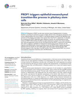 PROP1 Triggers Epithelial-Mesenchymal