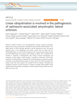 Linear Ubiquitination Is Involved in the Pathogenesis of Optineurin-Associated Amyotrophic Lateral Sclerosis