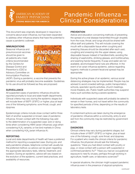 Pandemic Influenza — Clinical Considerations