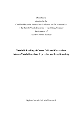 Metabolic Profiling of Cancer Cells and Correlations Between Metabolism, Gene Expression and Drug Sensitivity