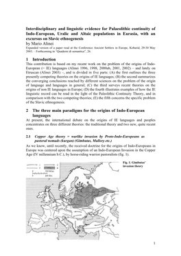 Interdisciplinary and Linguistic Evidence for Palaeolithic Continuity